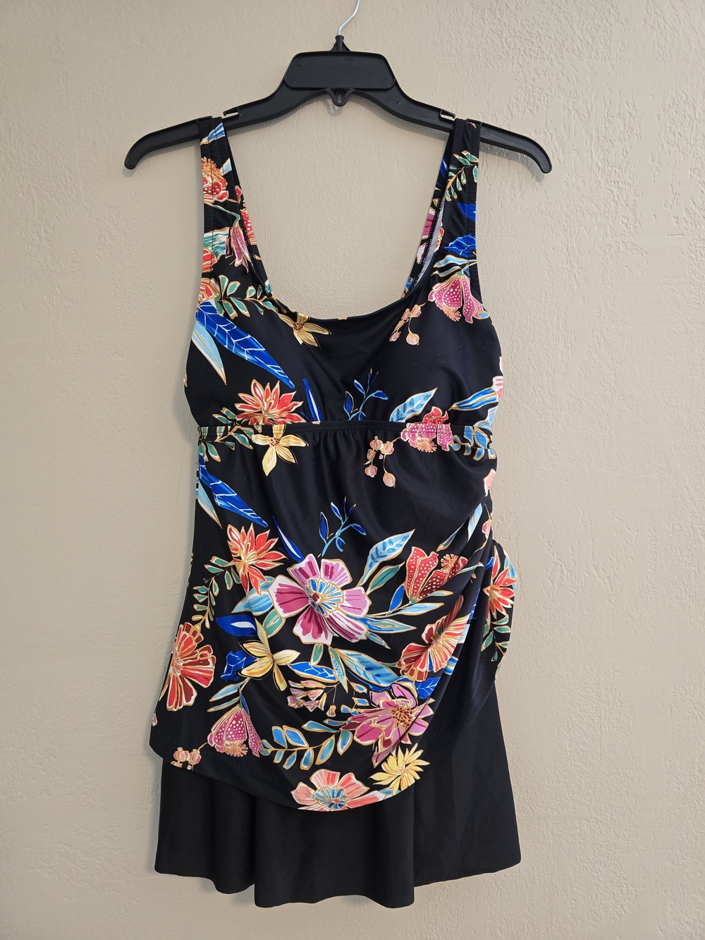 Sonnet Shores Floral Black One-Piece Swimdress Size 10